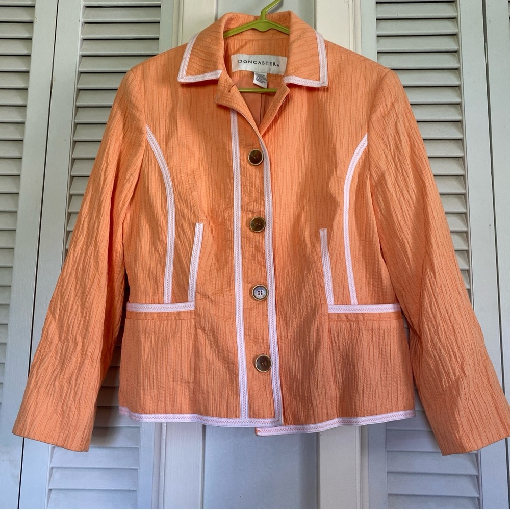 DONCASTER Wave Textured Tangerine Button Front Jacket Blazer Women’s Preppy 14